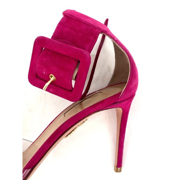AQUAZZURA Pink Suede Nude Clear PVC Heels Ankle Wrap Shoes Pumps Heels Sz 38.5 - Picture 9 of 16